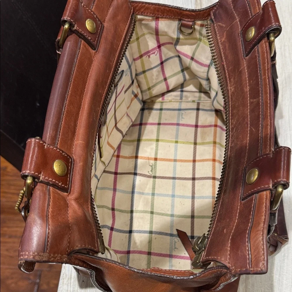 Coach Legacy Bleeker Tattersall Brown Leather Shoulder Bag with Gold Buckle - Picture 12 of 15